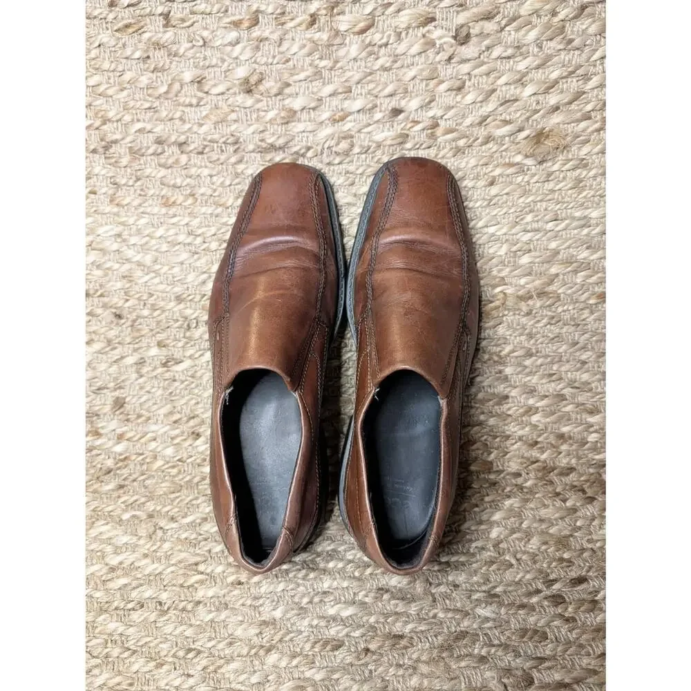Ecco Helsinki Men's US 13 ,EU 47 Bike Toe Brown Leather Slip On Loafers Shoes